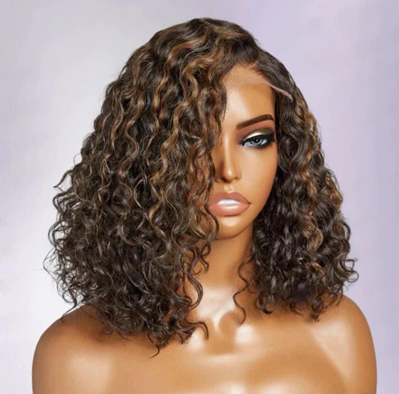 T-Part HD Lace Highlight Brown Curly Bob Wig